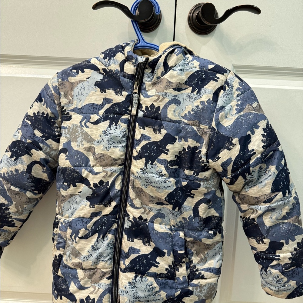 Kids Dinosaur Print Puffer Jacket
